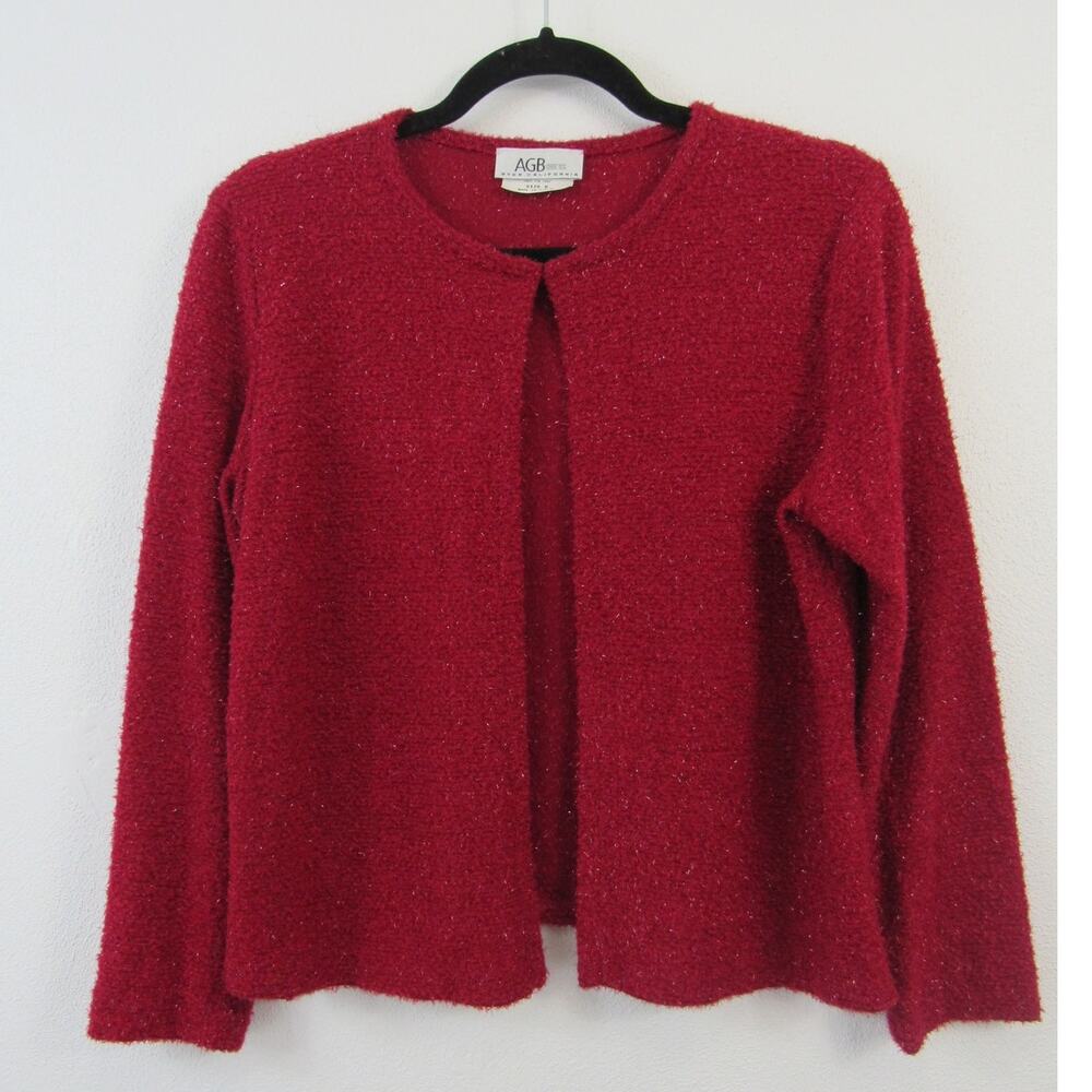 AGB Byer Size 8 Red Metallic Cardigan Sweater Sparkly Glitter Holiday Xmas